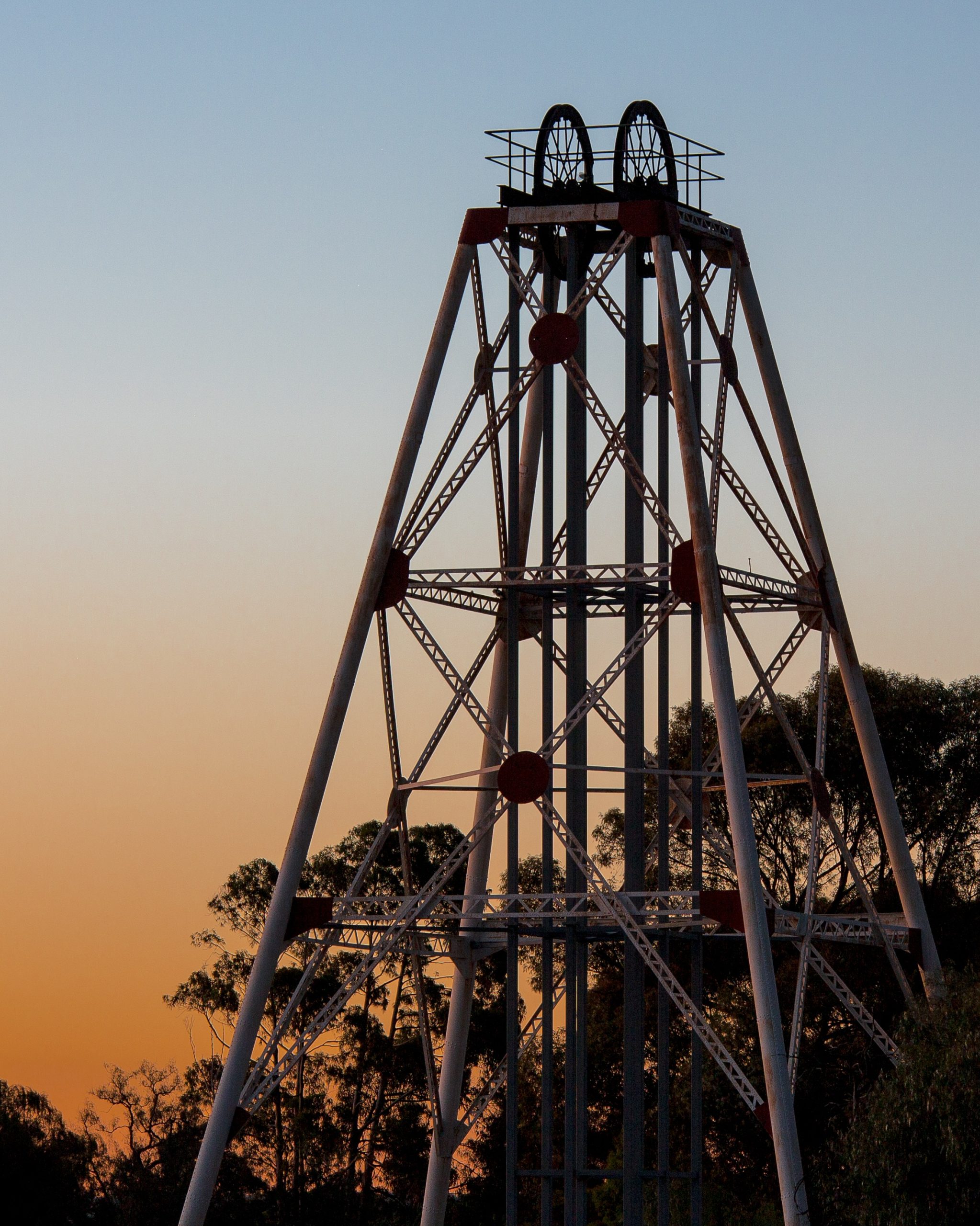 Bendigo poppet head at dusk — First Place Digital, a Bendigo digital marketing agency.